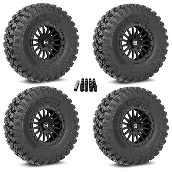 Valor Offroad Wheel and Tire Package with V06 Wheels and Alpha Tires (Complete Set of 4) Mounted with Lug Nuts A32H1-V061580P4005BG-MAIN - UTV Source