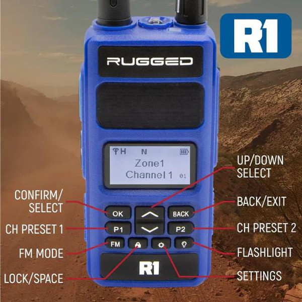 Rugged Radios R1 Handheld Radio with Long Range Antenna and High Capacity Battery Bundle  UTVS0110426