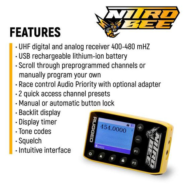 Rugged Radios H80 Track Talk Linkable Intercom Headset with NITRO BEE XTREME UHF Race Receiver and Carry Bag - BUNDLE  UTVS0111614