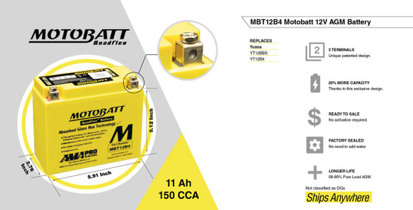Motobatt Batteries MBT12B4 12V Replacement AGM Battery  UTVS0112353
