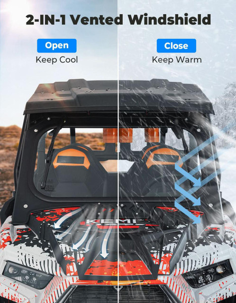 Kemimoto 2019-2023 Polaris RZR XP 1000 / XP Turbo Full Front Glass Windshield w/ 2 Manual Wipers  UTVS0113304