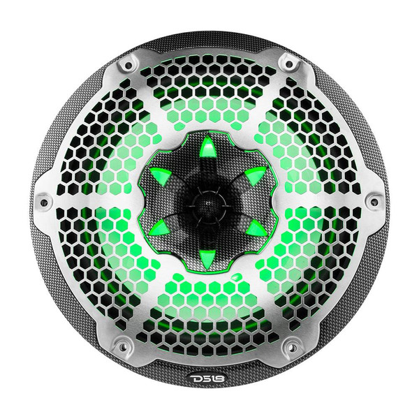 DS18 Audio NXL Black Carbon Fiber 10" 2-Way Coaxial Marine Speaker With LED RGB Lights 200W RMS @4-Ohm  UTVS0116370