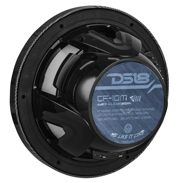 DS18 Audio NXL Black Carbon Fiber 10" 2-Way Coaxial Marine Speaker With LED RGB Lights 200W RMS @4-Ohm  UTVS0116370
