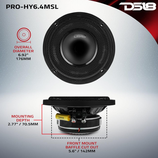 DS18 Audio PRO 6.5" Shallow Coaxial Hybrid Mid-Range Loudspeaker w/ Built-In Driver 150W RMS 4-Ohm  UTVS0116530-MAIN