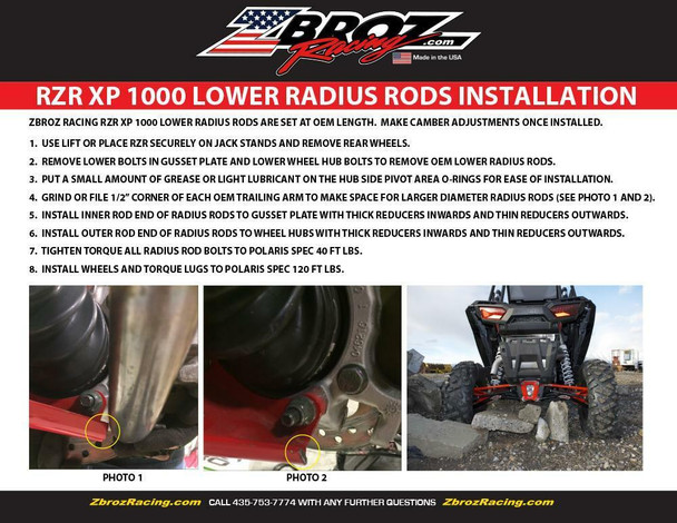 ZBroz Racing RZR Lower Radius Rods K45-0663-01/K45-0694-0