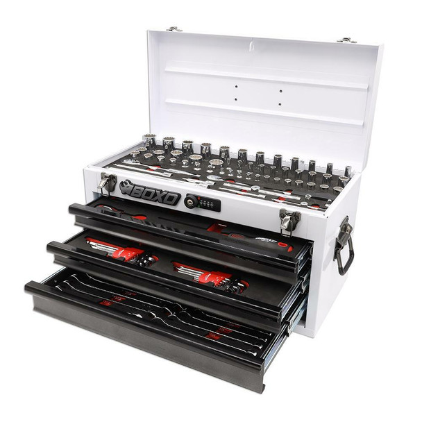 BOXO USA 117-Piece SAE Tool Set with 3-Drawer Hand Carry Box (White) BOXO USA UTVS0037113 UTV Source