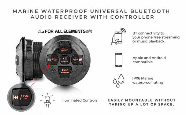 DS18 BTRC-R Marine Waterproof Universal Bluetooth Streaming Audio Receiver with Functions Control UTVS0064414