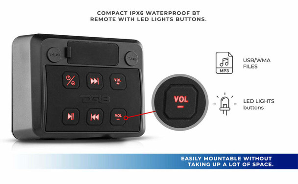 DS18 Marine Waterproof Bluetooth Audio Receiver with AUX Input, USB Player and Universal Pod UTVS0064420