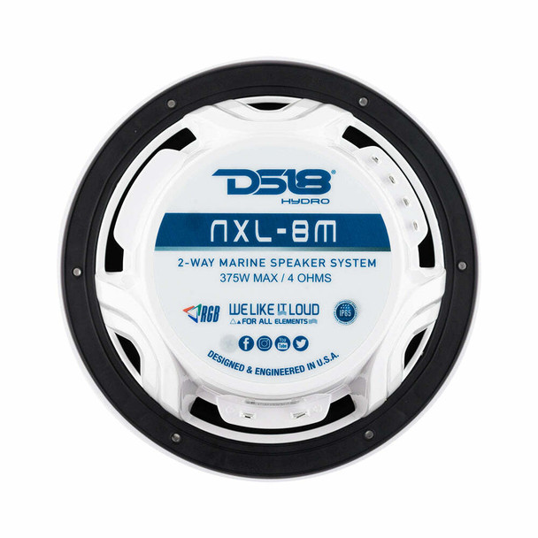 DS18 Audio 8" 2-Way Marine Water Resistant Speakers with Integrated RGB LED Lights