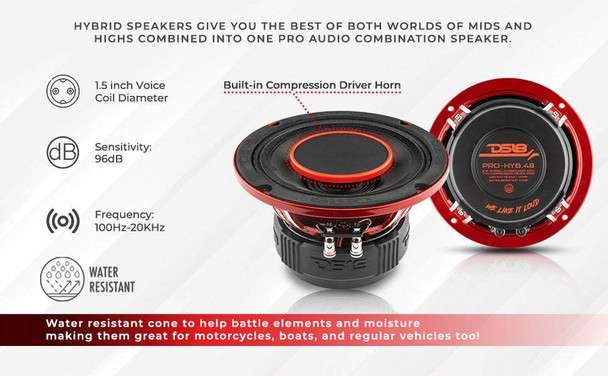 DS18 Audio 6.5" Water Resistant Mid-Range Loudspeaker with Built-in Driver
