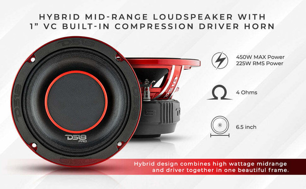 DS18 Audio 6.5" Water Resistant Mid-Range Loudspeaker with Built-in Driver