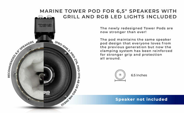 DS18 Audio 6.5 Marine Tower with Integrated RGB LED Lights No Speakers UTVS0065328