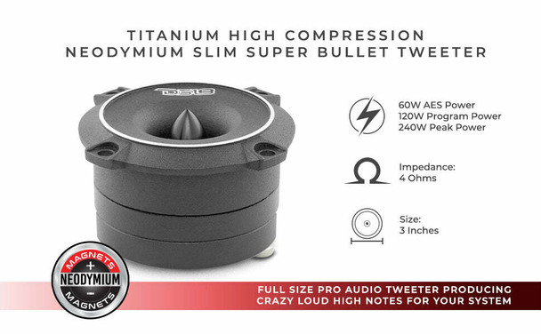 DS18 Audio 3 High Compression Neodymium Slim Super Bullet Tweeter 240 Watts UTVS0066014