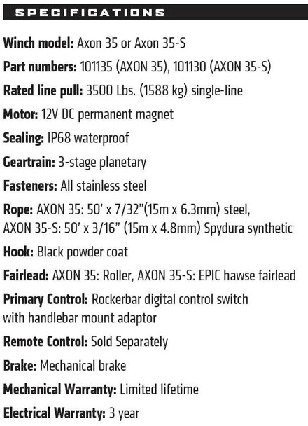 WARN Industries AXON 35-S Powersports Winch  UTVS0084035