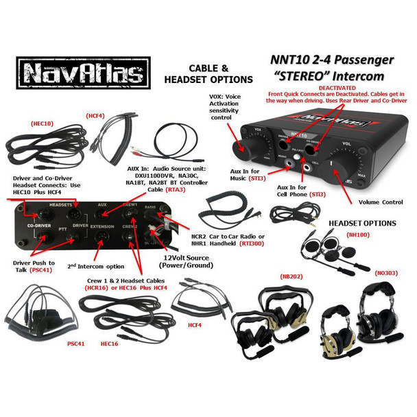 NavAtlas NNT10 2 - 4 Person Off-Road Intercom Headset and Cable Bundle (Behind the head Headset)  UTVS0084745