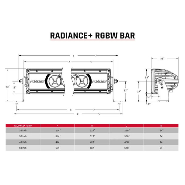 Rigid Industries Radiance Plus RGBW Light Bar (50")  UTVS0085646