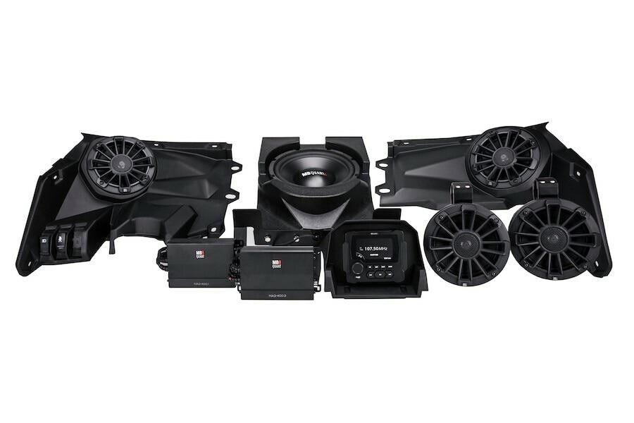 MB Quart Can-Am Maverick X3 Audio System Stage 5 MBQX-STG5-1 with head unit, four 6.5-inch speakers, 10-inch subwoofer and dual amps