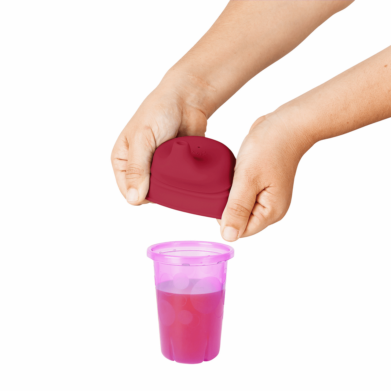 Bakerpan Silicone Toddler Spill Proof Sippy Cup with Level Indicator Window  & handles (Pink)