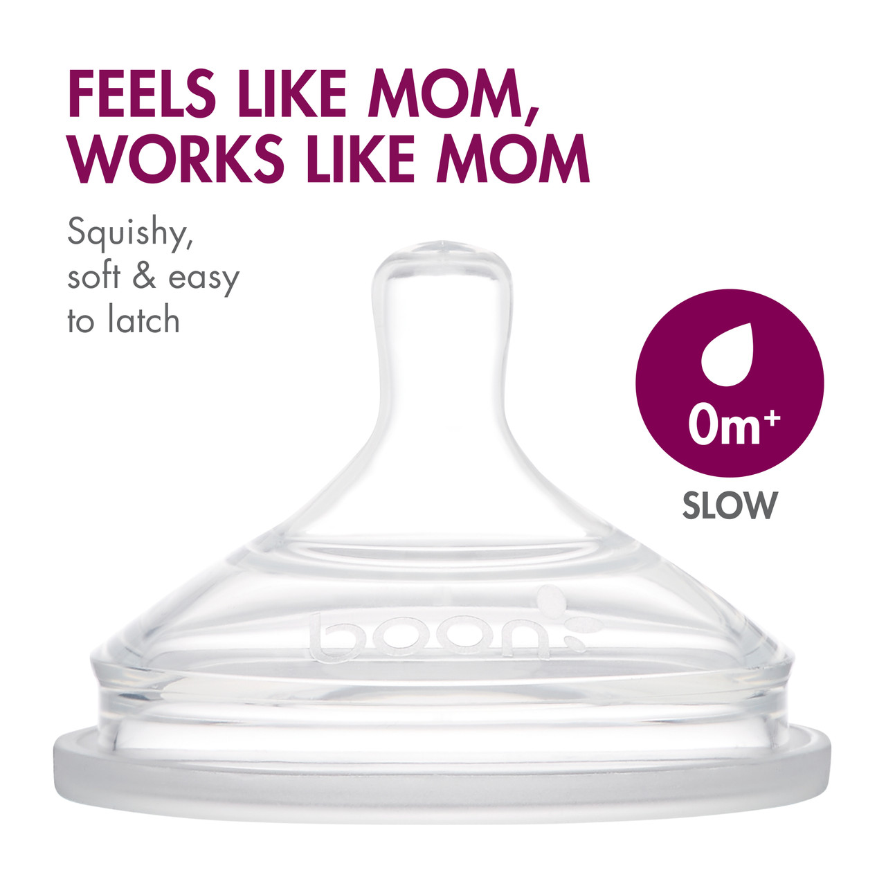 Boon Nursh Bottle Nipples & Straw Lids - 3 Extra Slow Flow Nipples + 2 Sippy Cup Conversion Tops