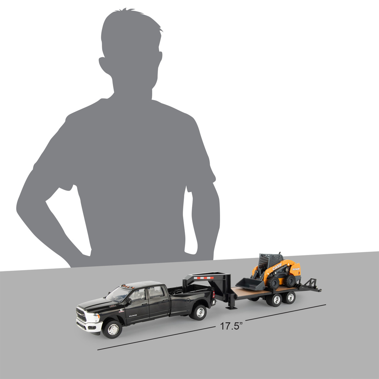 1:32 2020 Ram 3500 Pickup with Case SV340 Skid Steer and