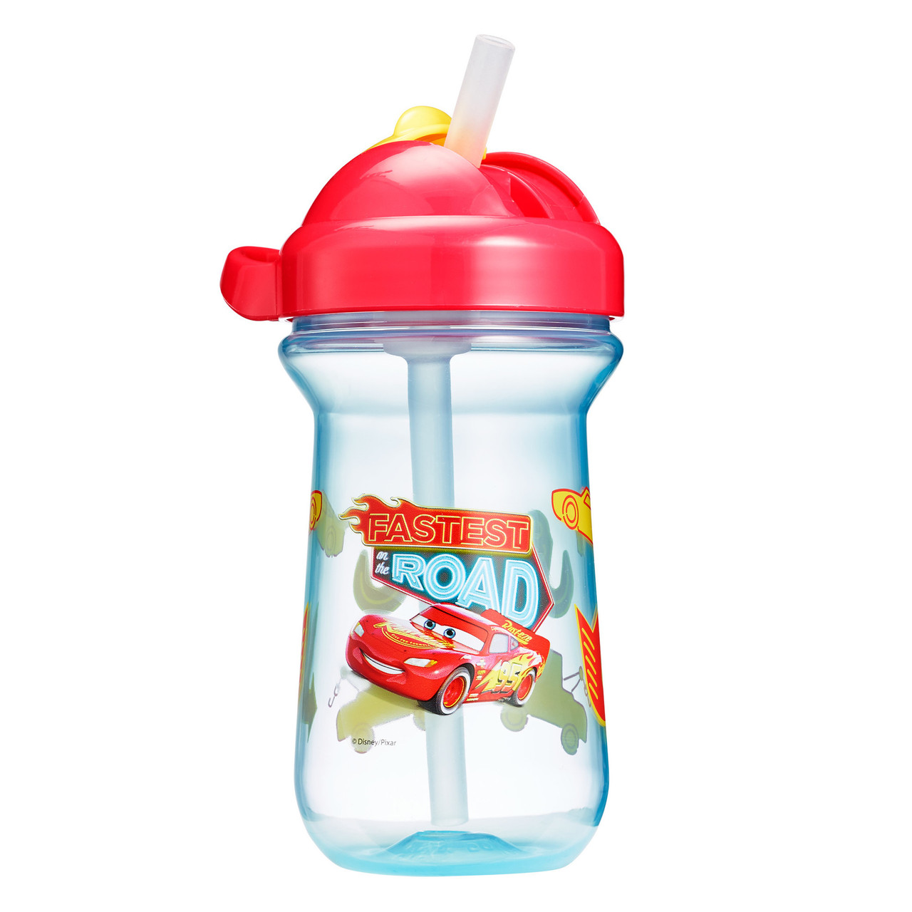 The First Years Disney/Pixar Cars Toddler Straw Cup - Spill Proof Flip Top  Toddler Sippy Cups - 18 Months and Up - 10 Oz