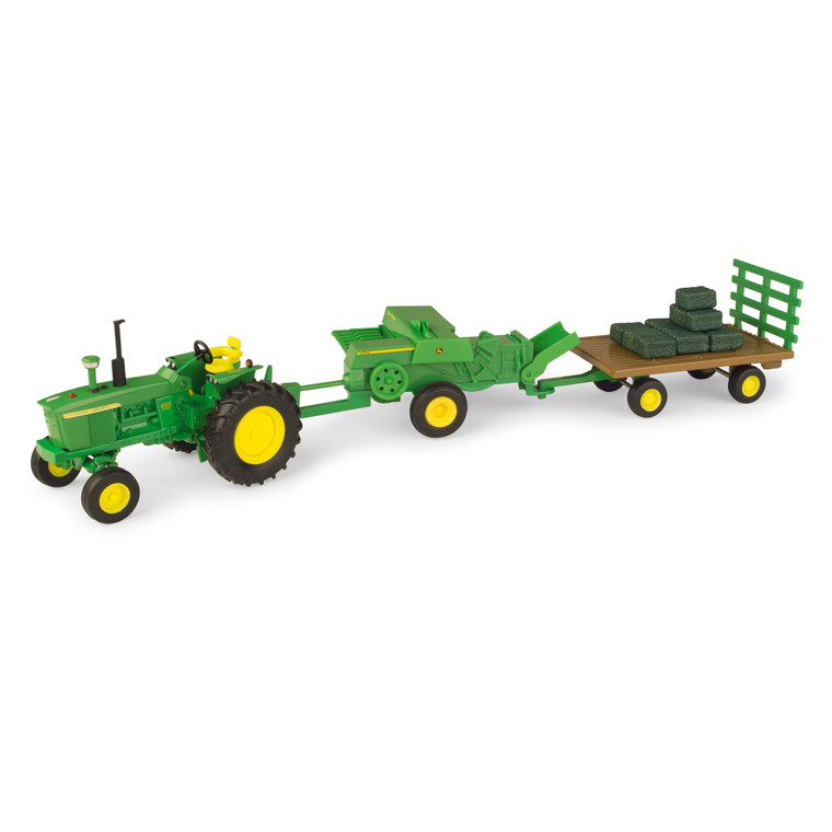 John Deere 1:32 Scale Haying Set, with Die Cast Tractor, Baler and Wagon - 15 Piece Farm Playset 46667