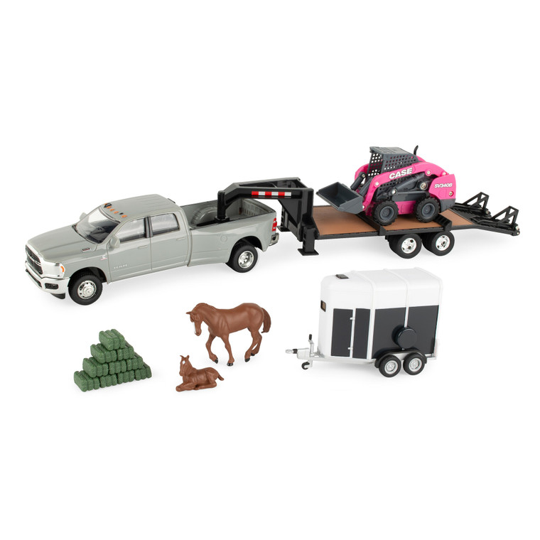 1:32 Scale RAM Pickup Truck Toy with Case Construction SV340B Skid Steer, Trailers and Accessories 47431