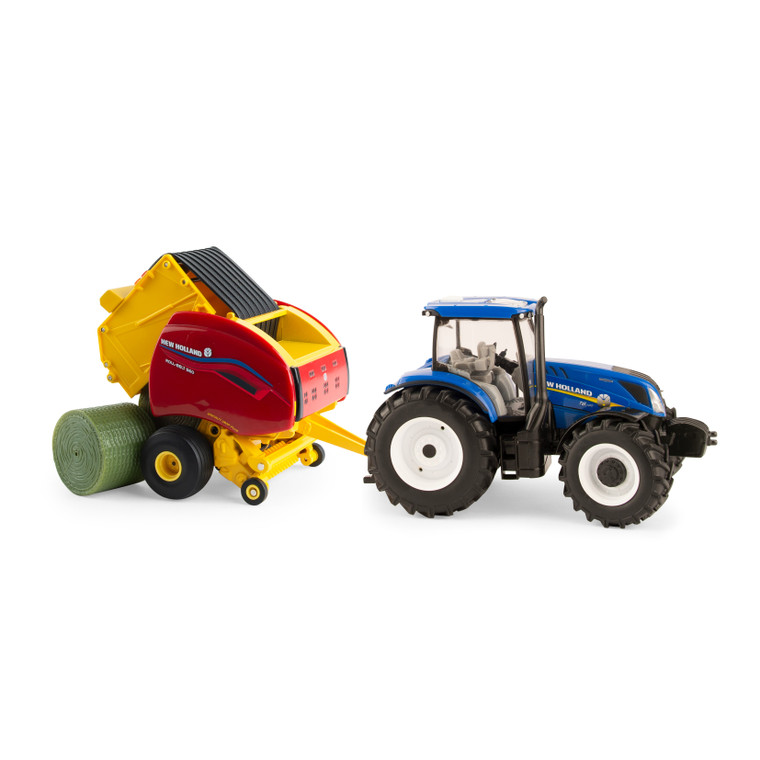 New Holland 1:32 Scale T6.180 Tractor and Roll-Belt 560 Round Baler Toy Set 13966