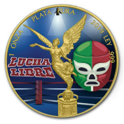 Gold Gilded 2019 Pancho Villa 1 oz Mexico Libertad Silver Coin.