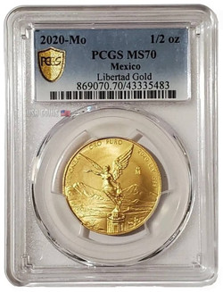 2020-Mo 1/2 Oz Gold MEXICAN LIBERTAD PCGS MS70 Gold Shield Label Coin.