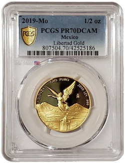 2019 1/2 Oz Gold MEXICAN LIBERTAD PCGS PR70DCAM Gold Shield Label Coin.