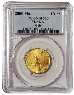 2005 1/4 Oz GOLD MEXICAN LIBERTAD PCGS MS66 Coin - 500 Minted.