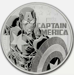 2019 1 Oz Silver $1 Tuvalu CAPTAIN AMERICA Marvel Comics Coin.