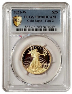 2021-W 1/2 Oz PROOF Gold AMERICAN EAGLE Type 2 PCGS PR70DCAM Gold Shield Coin.
