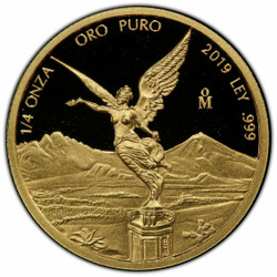 2019-Mo 1/4 Oz PROOF GOLD MEXICAN LIBERTAD PR69DCAM Gold Shield Label Coin.