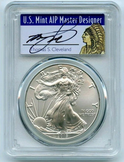 2019 1 Oz Silver $1 EAGLE PCGS MS70 First Day Issue Thomas Cleveland Native Coin