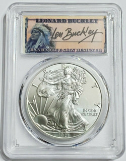 2021 1 Oz Silver $1 AMERICAN EAGLE PCGS MS70 FDOI Leonard Buckley Type 1 Coin.