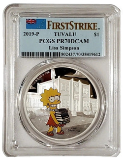 2019 1 Oz Silver $1 Tuvalu LISA SIMPSON PR70DCAM First Strike Coin.