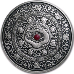 2017 3 Oz Silver $10 Fiji Mandala Art III CHINESE DRAGON Antique Finish Coin.