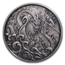 1 Oz Silver Hobo Nickel VIKING BERSERKER Antique Finish Round WITH Blister.