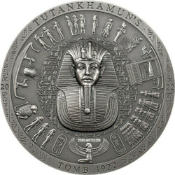 2022 3 Oz Silver $20 Cook Islands Archeology Symbolism TUTANKHAMUNS Antique Finish Coin.