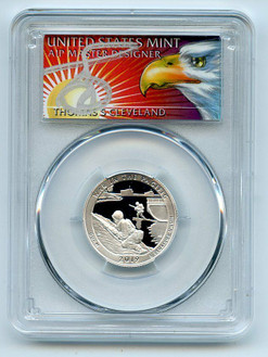 2019-S 25C WAR IN THE PACIFIC NP PR70DCAM FDOI Cleveland Eagle Silver Coin.