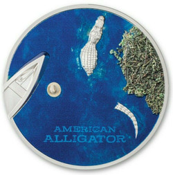2022 1 Oz Silver $5 Palau AMERICAN ALLIGATOR Ultra High Relief N Colored Coin.