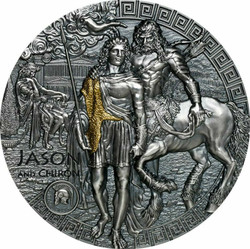 2022 2 Oz Silver $5 Niue Argonauts JASON N CHIRON Antique Finish Gilded Coin.