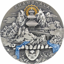 2022 2 Oz Silver $5 Niue Legendary Lands SHAMBHALA Antique Finish Coin.