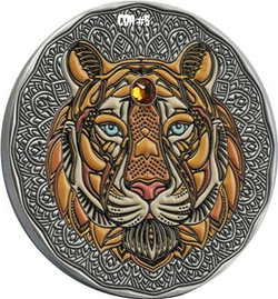 2022 2 Oz Silver $5 Niue Mandala Collection TIGER Antique Finish Coin - COA #5