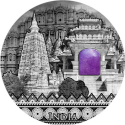 2020 2 Oz Silver $2 Niue Imperial Art INDIA Antique Coin WITH CITRINE Crystal Insert.