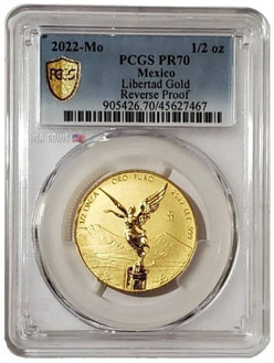 2022 1/2 Oz GOLD Reverse Proof MEXICAN LIBERTAD PCGS PR70 Gold Shield Coin.