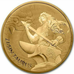 2021 1/10 Oz GOLD 1/10 Clay South Korea ZI:SIN TAURUS PCGS MS70 Gold Shield Coin.