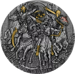 2022 5 Oz Silver $12 Niue FOUR HORSEMEN OF THE APOCALYPSE PCGS MS70 Gold Shield Coin.